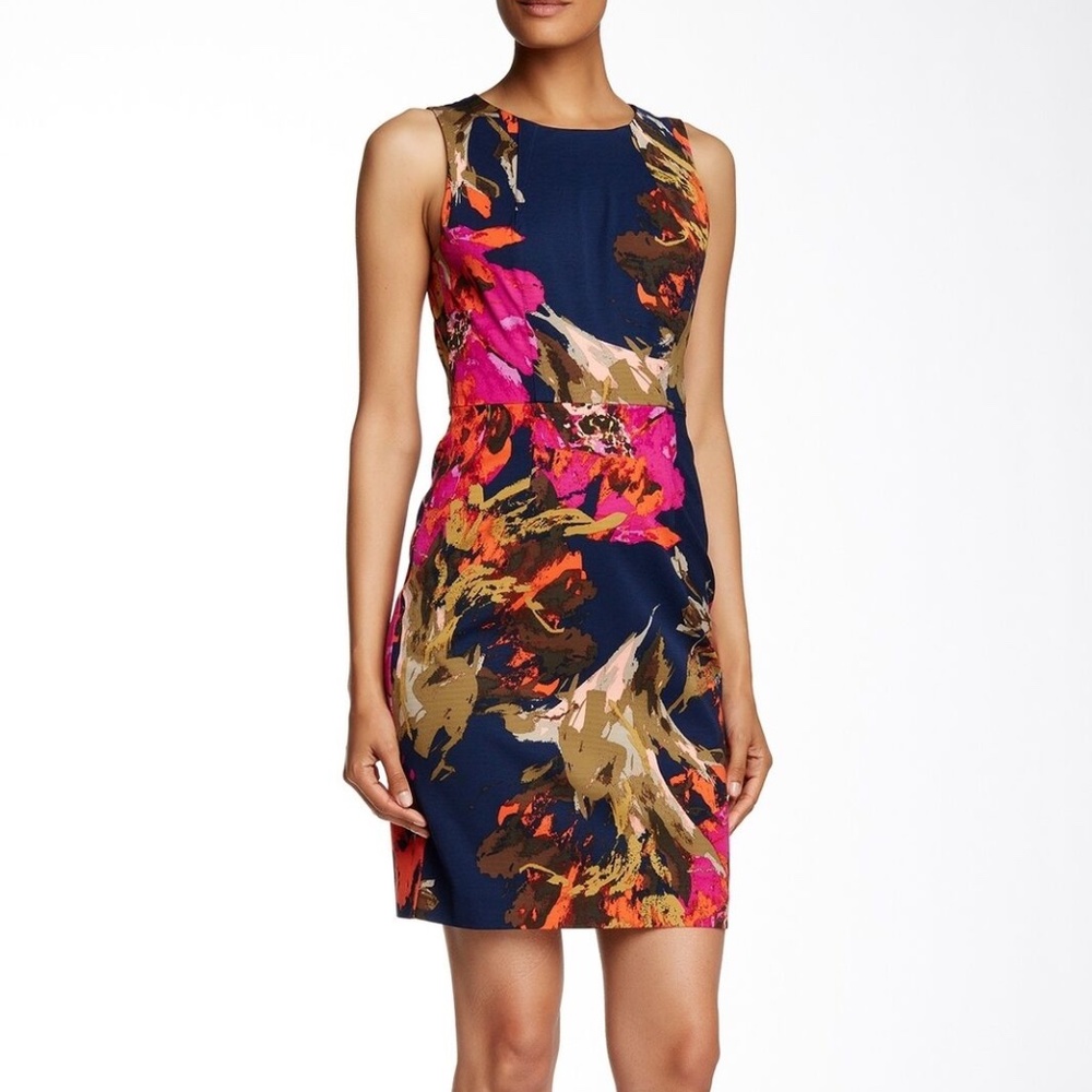 Trina Turk classic sheath dress navy floral 12-14